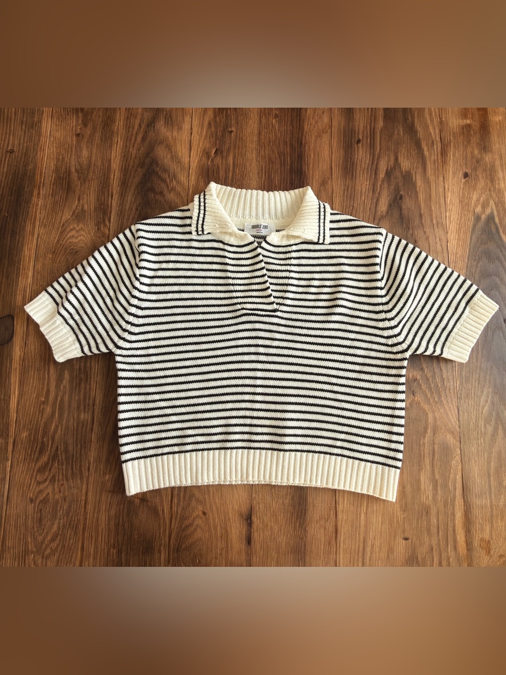 Double Zero Cream & Black Striped Polo Sweater